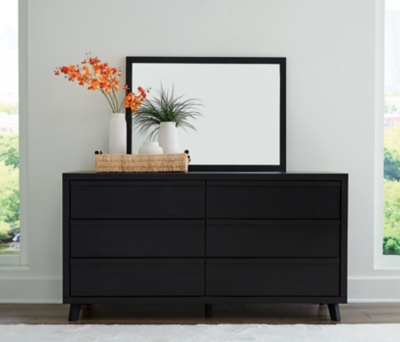 Danziar 6 Drawer Dresser and Mirror, Black