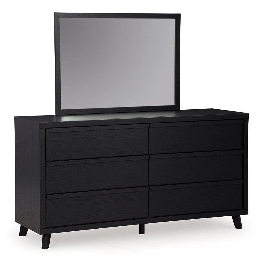 Cama de plataforma con paneles de listones Danziar Queen, cómoda y espejo - image 7