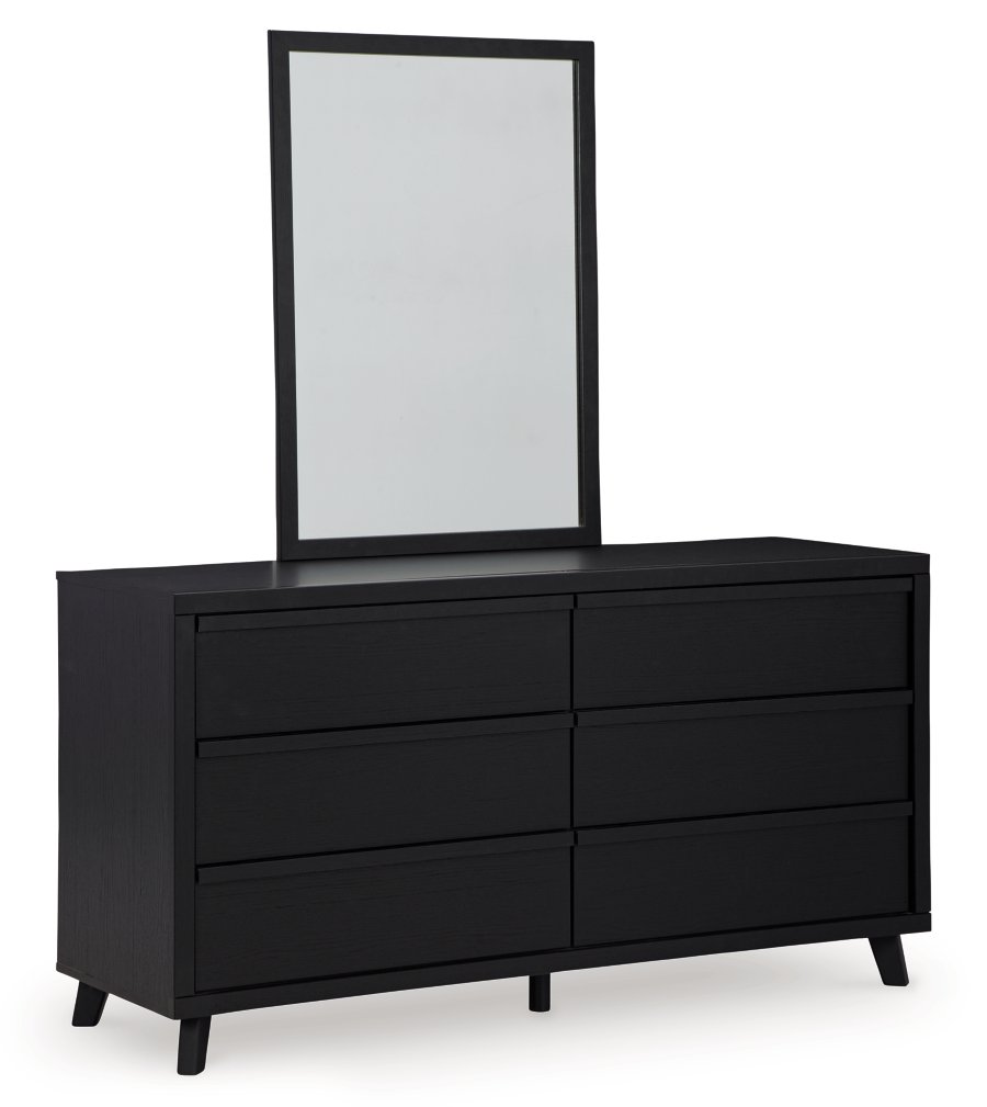 Cama de plataforma con paneles de listones Danziar Queen, cómoda y espejo - image 8