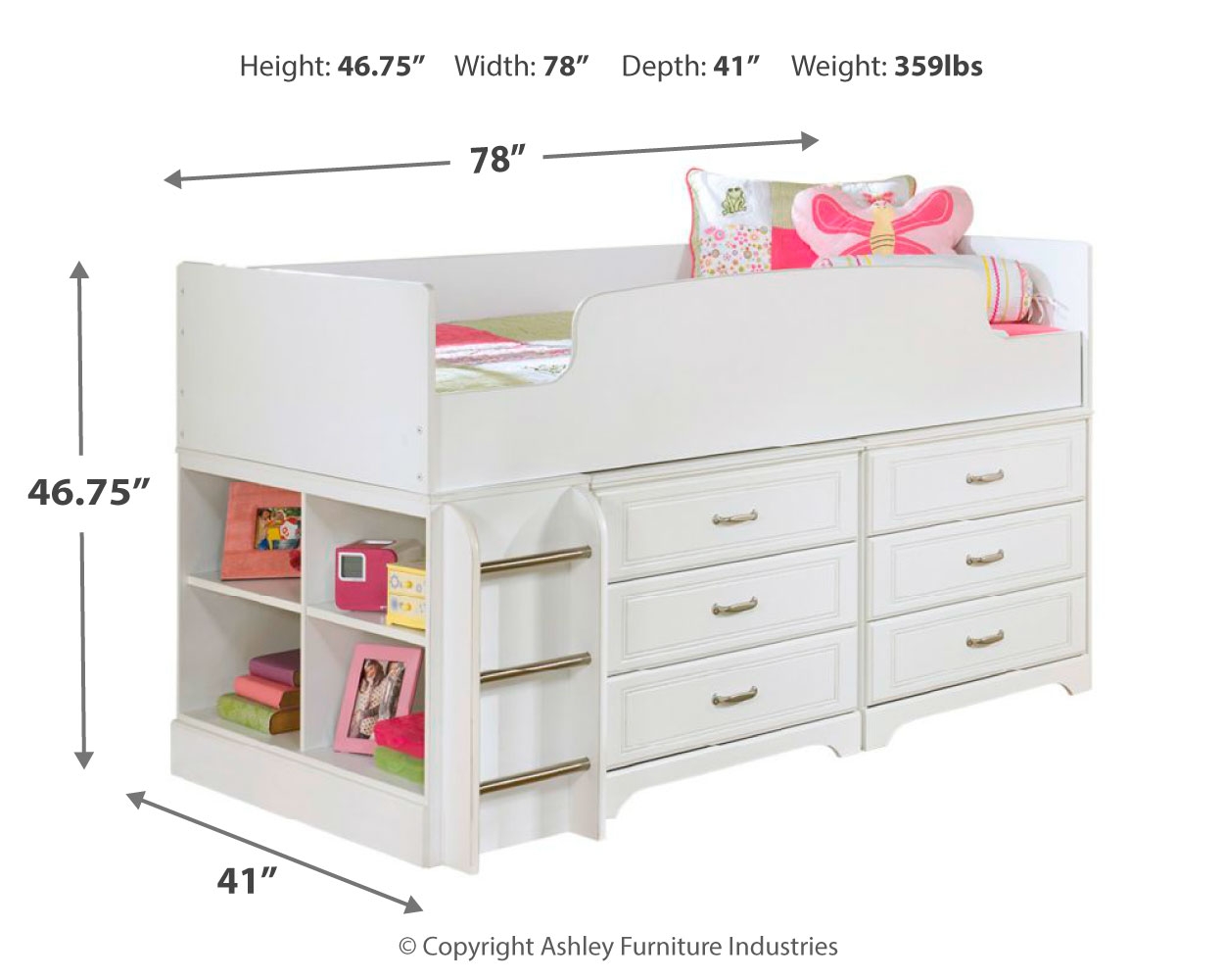 Lulu Twin Loft Bed with 6 Drawer Storage Mackenzie Furniture