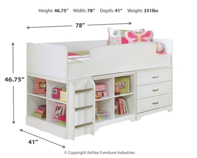 Lulu Twin Loft Bed With 3 Drawer Storage And Bookcase Ashley