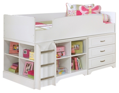 Lulu Twin Loft Bed With 3 Drawer Storage And Bookcase Ashley