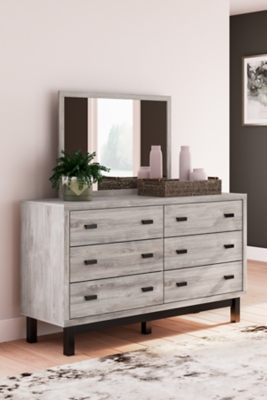 Vessalli 6 Drawer Dresser and Mirror, Gray