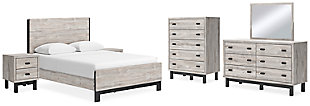 Vessalli Queen Panel Bed with Mirrored Dresser, Chest and 2 Nightstands, Gray, large