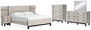 Vessalli King Panel Bed with Mirrored Dresser and Chest, Gray, large