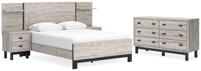 Vessalli Queen Platform Bed with Dresser, Gray