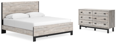 Vessalli King Panel Bed with Dresser, Gray