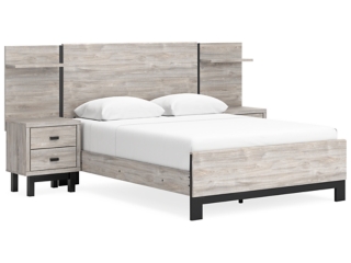 Vessalli Panel Bed with Headboard Extensions and 2 Nightstands