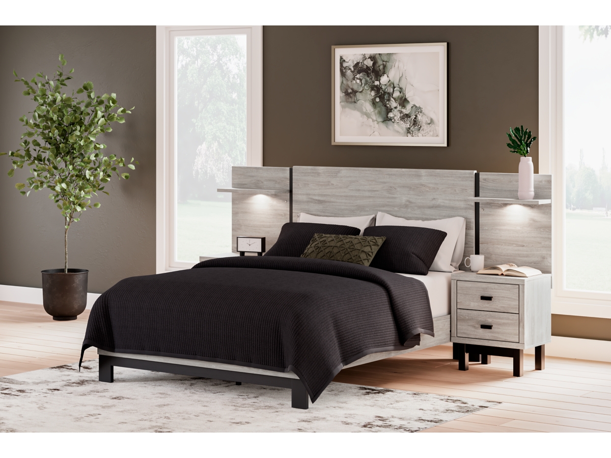 Vessalli Queen Panel Bed with Headboard Extensions and 2