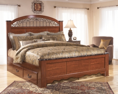 Fairbrooks Estate King Poster Bed with 2 Storages, Reddish Brown, large