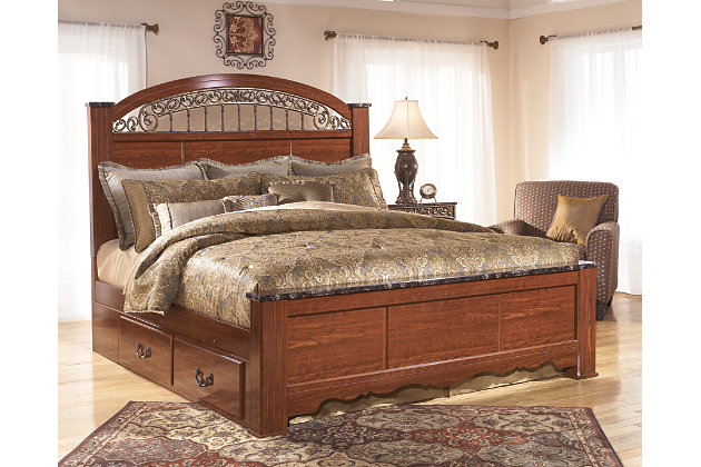 fairbrooks estate king poster bed with storage | ashley furniture