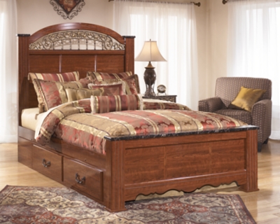 Fairbrooks Estate Queen Poster Bed with Storage, Reddish Brown, large