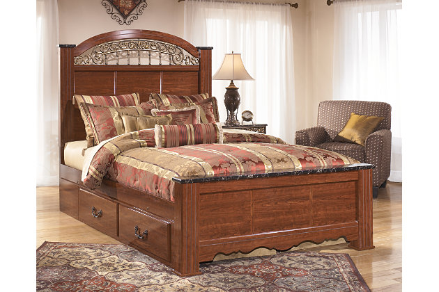 fairbrooks estate queen poster bed with storage | ashley furniture
