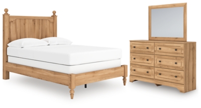 Galletyn Full Panel Bed with Mirrored Dresser, Warm Brown