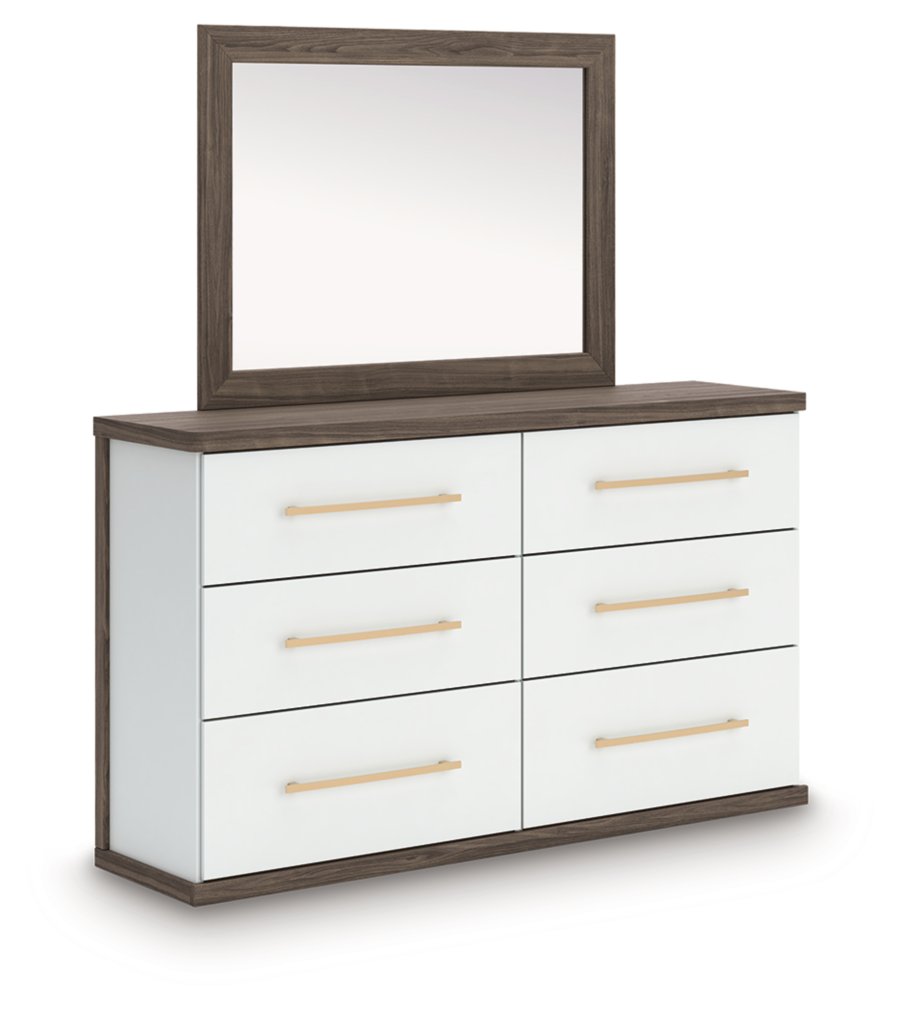 Cama Mazilar Queen tapizada con plataforma, cómoda y espejo - image 3