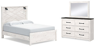 Gerridan Queen Panel Bed with Mirrored Dresser, White/Gray, large