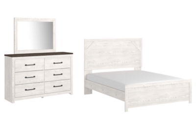 Gerridan Queen Panel Bed with Mirrored Dresser, White/Gray