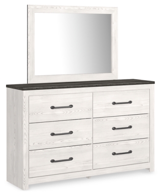 Gerridan 6 Drawer Dresser and Mirror, White/Gray