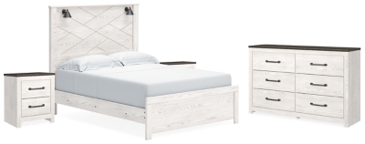 Gerridan Queen Panel Bed with Dresser and 2 Nightstands, White/Gray