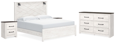 Gerridan King Panel Bed with Dresser and 2 Nightstands, White/Gray, large