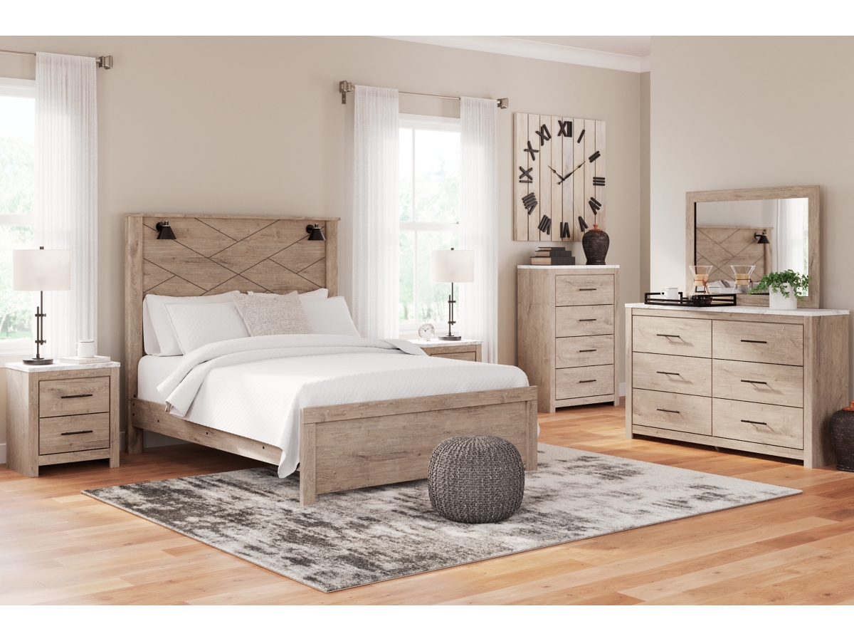 P.gqgq  Queen F305(本日まで) Upholstered Platform Bed with Geometric Headboard - Gray
