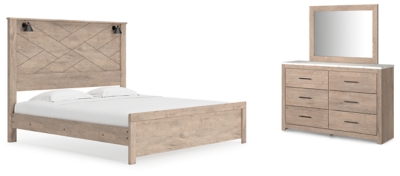 APGB1191-KPB5P Senniberg King Panel Bed with Mirrored Dresser, Li sku APGB1191-KPB5P