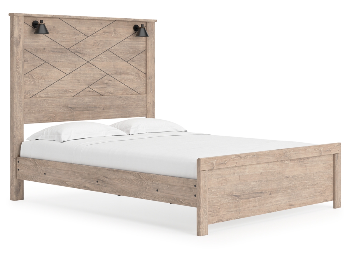 Senniberg Queen Panel Bed - Light Brown/White Senniberg Queen Panel Bed - Light Brown/White