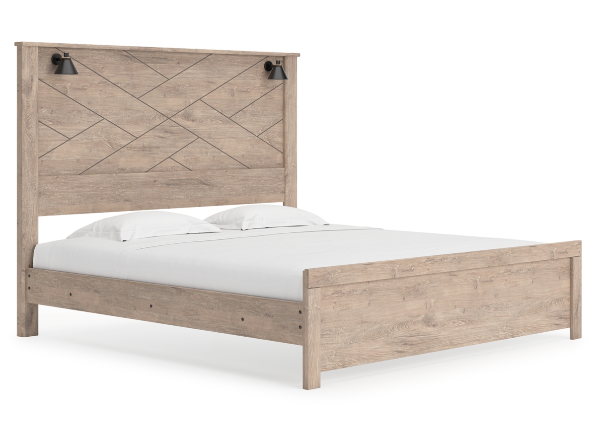 Senniberg King Panel Bed - Light Brown/White Senniberg King Panel Bed - Light Brown/White