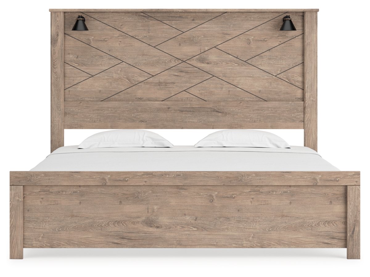 Senniberg King Panel Bed - Light Brown/White Senniberg King Panel Bed - Light Brown/White