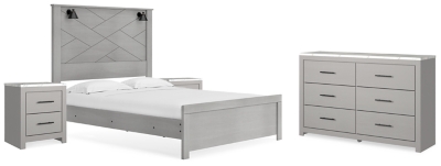 Cottonburg Queen Panel Bed with Dresser and 2 Nightstands, Light Gray/White