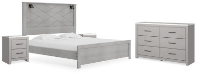 Cottonburg King Panel Bed with Dresser and 2 Nightstands, Light Gray/White