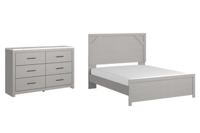 Cottonburg Queen Panel Bed with Dresser, Light Gray/White