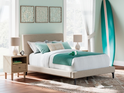 Cielden Full Upholstered Bed with Roll Slats, Soft Gray, rollover