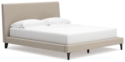 Cielden King Upholstered Bed with Roll Slats, Soft Gray, grid