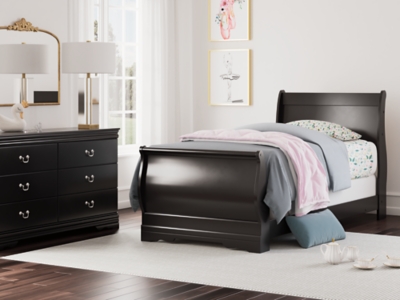 APK-B128-TSB Huey Vineyard Twin Sleigh Bed, Black sku APK-B128-TSB