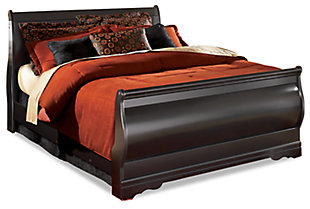 The Huey Vineyard king sleigh bed is the epitome of traditional decor. Louis Philippe-style moulding dates back to the mid-19th century when furnishings were lavish yet somewhat simple. Luxe finish adds a slightly modern touch. Mattress and foundation/box spring sold separately.Made of engineered wood | Includes headboard, footboard and rails | Louis Philippe-style moulding | Assembly required | Foundation/box spring required, sold separately | Mattress available, sold separately | Estimated Assembly Time: 10 Minutes