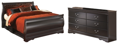 Huey Vineyard Queen Sleigh Bed with Dresser, Black, large