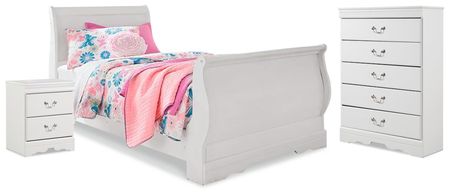 Cama doble tipo trineo Anarasia, cómoda y mesita de noche - image 1