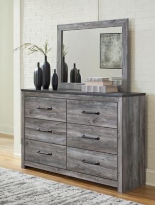 Bronyan 6 Drawer Dresser and Mirror, Dark Gray