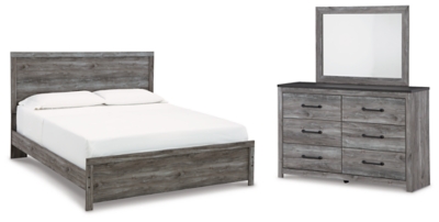 Bronyan King Panel Bed with Mirrored Dresser, Dark Gray