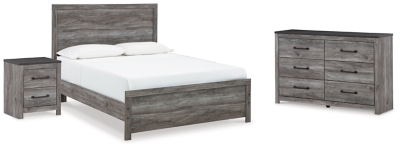 Bronyan Queen Panel Bed with Dresser and Nightstand, Dark Gray