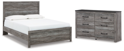 Bronyan Queen Panel Bed with Dresser, Dark Gray