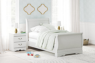 Anarasia Twin Sleigh Bed, White, rollover