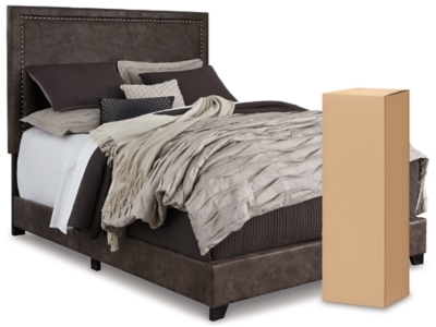 Dolante Queen Upholstered Bed with 10” Hybrid Mattress, Brown, large