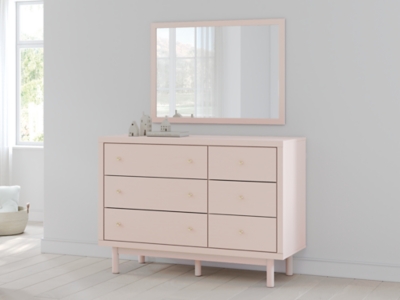 Wistenpine 6 Drawer Dresser and Mirror, Blush