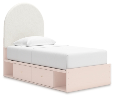 Wistenpine Twin Upholstered Panel Bed with Storage, Blush, large