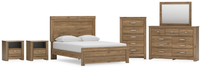 Zanbrook Queen Panel Bed with Mirrored Dresser, Chest and 2 Nightstands