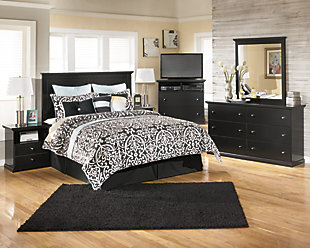 Clean and simply striking, the Maribel headboard masters the art of understated elegance. This easy-to-love look makes just the right statement, whether your taste leans toward classic or contemporary.Headboard only | Bed frame sold separately | Made of engineered wood (MDF/particleboard) | ¼” bolts (not included) are needed to attach headboard to existing bed frame | Bolt (not included) length depends on the thickness of your bed frame | Capable of attaching to a full sized metal bolt-on bedframe | Assembly required
