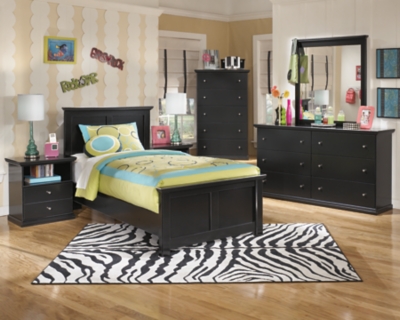 Maribel Twin Panel Bed with Mirrored Dresser, Black