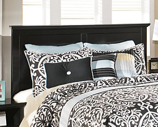 Clean and simply striking, the Maribel headboard masters the art of understated elegance. This easy-to-love look makes just the right statement, whether your taste leans toward classic or contemporary.Headboard only | Bed frame sold separately | Made of engineered wood (MDF/particleboard) | ¼” bolts (not included) are needed to attach headboard to existing bed frame | Bolt (not included) length depends on the thickness of your bed frame | Capable of attaching to a full sized metal bolt-on bedframe | Assembly required